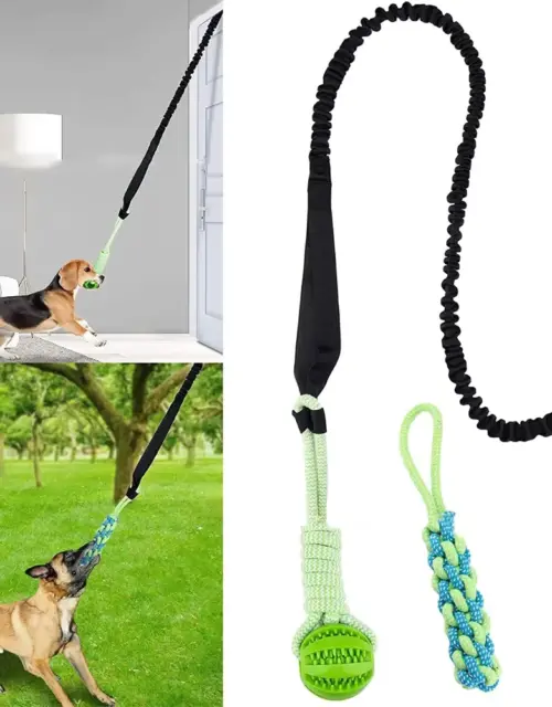 Interactive Dog Toy Tug of War Spring Rope Dogs Outdoor and Indoor Hanging Pull Rope Ball Puppy Molar Teeth Cleaning Chew Toys