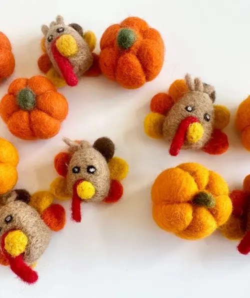 Felt Pumpkin and/or Turkey Toys - Needle Felted Fall Toy - Sold Individually Thanksgiving Montessori Play Cat Nip Playtime - Catnip Kicker
